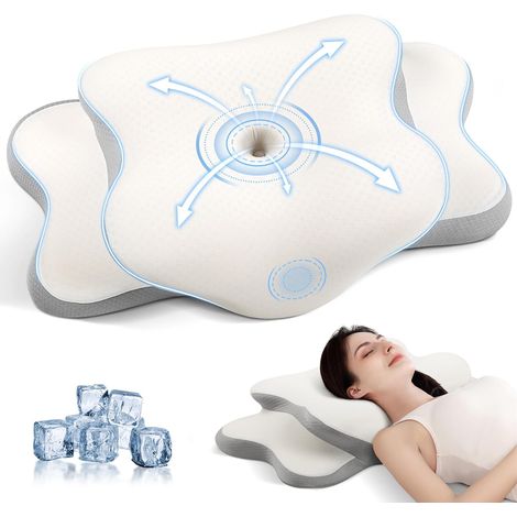 Oreiller Ergonomique Cervical Coussin Cervicales en Mousse à Mémoire de Forme - Oreiller Cervical pour Dormeurs sur Le Côté, Le Dos ou Le Ventre, Blanc