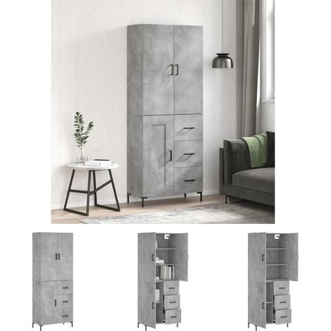 Schrank - vidaXL Highboard Betongrau 69,5x34x180 cm Holzwerkstoff - Stauraum (1/5)