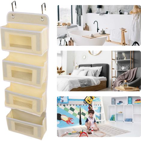 Mehrlagiger Hänge-Kleiderschrankorganizer, strapazierfähiger Türorganizer aus Vliesstoff mit 2 Haken, Khaki, 4 Fächer (1/5)