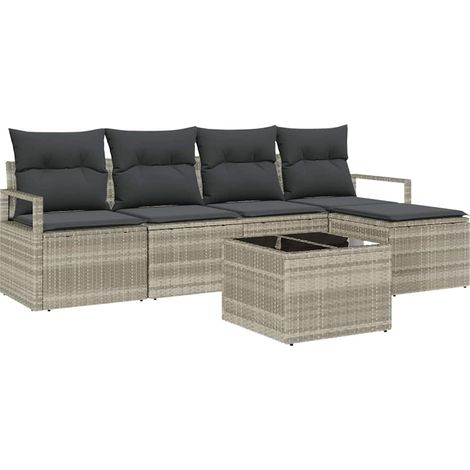 Maison Exclusive - Set di divani con cuscino 6 pcs Grigio chiaro polyrattan
