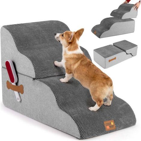 Housse lavable zippée, escalier en mousse pour chien 4/5 marches, accès facile canapé et lit (1/5)
