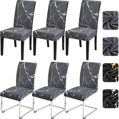 Stuhlhussen 6er Set Dunkelgrau Marmoroptik Stretch für Esszimmerstühle (1/5)