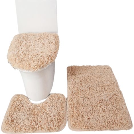 Juego de 3 alfombrillas de baño, funda para asiento de inodoro, alfombrilla antideslizante en forma de U, alfombrilla para pies suave y absorbente, felpudo, alfombrilla de baño y funda para asiento. (1/5)