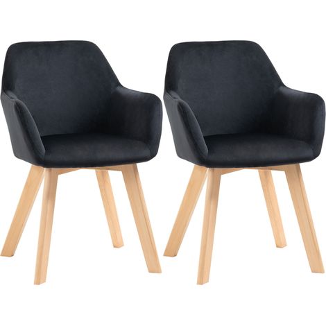 Lote de 2 sillas de comedor en poliéster con respaldo, brazos y patas de madera, negro (1/5)