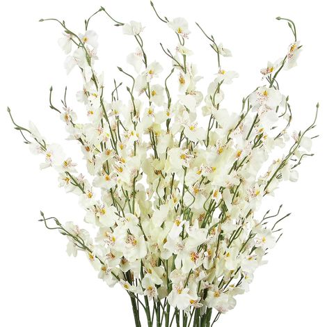Lot de 10 orchidées artificielles en soie, blanches, idéales pour la décoration de mariage, maison ou bureau.-AquaForge (1/5)