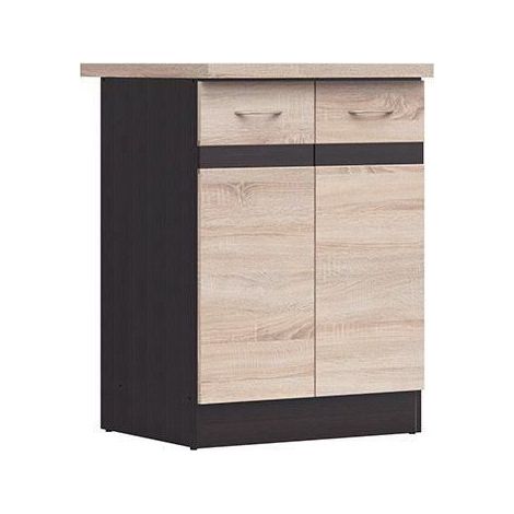 JUNONA Meuble bas de cuisine 60 cm - 2 Portes - Plan de travail - Chene sonoma (1/3)