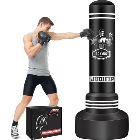 Sac de frappe autonome avec support 175 cm – Sac de boxe gonflable en PVC épais pour adultes et enfants, design anti-fuite pour intérieur et extérieur, kickboxing, Muay Thai et entraînement (1/5)
