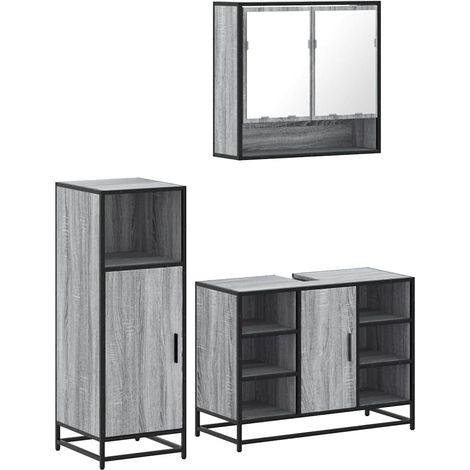 Maison Exclusive - 3-tlg. Badmöbel-Set Grau Sonoma Holzwerkstoff