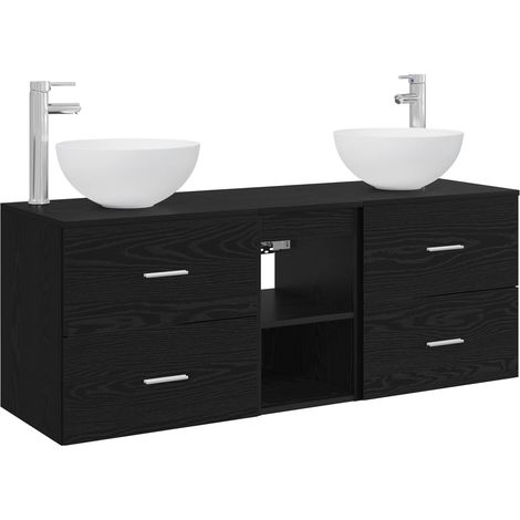 Bathroom Cabinet Set 3 pcs Black Oak 49.5 x 35 x 63 cm vidaXL (1/5)
