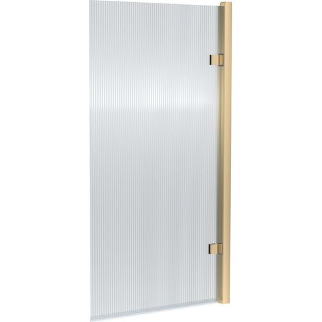 Nuie Brushed Brass Square Hinged Fluted Bath Screen 1520mm H x 830mm W - 8mm Glass (1/3)