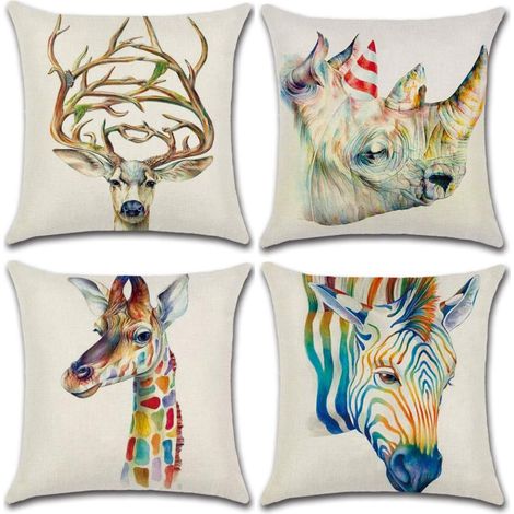 Juego de 4 fundas de cojín de 45 x 45 cm, confeccionadas en algodón y lino, fundas decorativas ideales para coches, sofás y decoración de interiores.