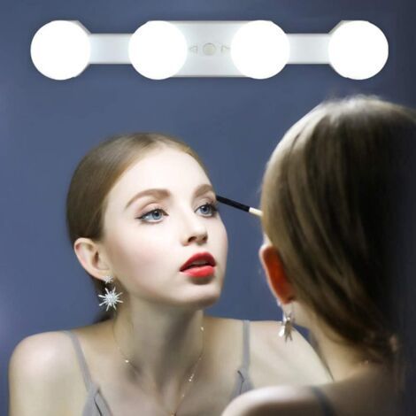 LED Lumières de Maquillage, Hollywood Kit de Lampe de Cosmétique Miroir Rechargeables Portables Sans fil, 4 Ampoules luminosité de Vanité la Température Couleur Réglable (Pas de miroir