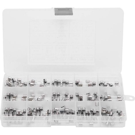 Assortiment de 150 fusibles en tube de verre (0,1 A–20 A, 250 V, 5 x 20 mm) avec boîte de rangement