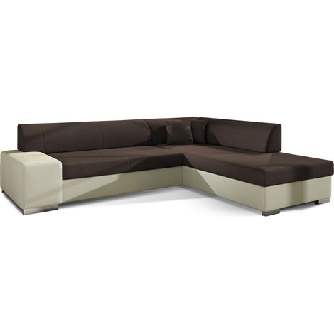 Canapé convertible moderne angle droit tissu marron et simili cuir beige Plazo 278cm (1/5)