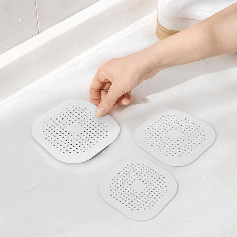 Ensemble de 3 collecteurs de cheveux multifonctionnels en silicone pour lavabos et baignoires - Blanc (1/5)