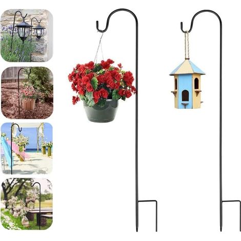 Lot de 2 Crochet de Berger,100cm crochets de jardin en métal réglables avec crochet Crochet de Suspension de Jardin pour lampes de jardin, lanternes, paniers de plantes, carillon à vent (1/5)