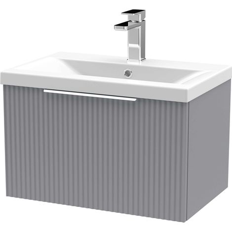 Hudson Reed Fluted Wall Hung 1-Drawer Vanity Unit with Basin 1 600mm Wide - Satin Grey (1/5)