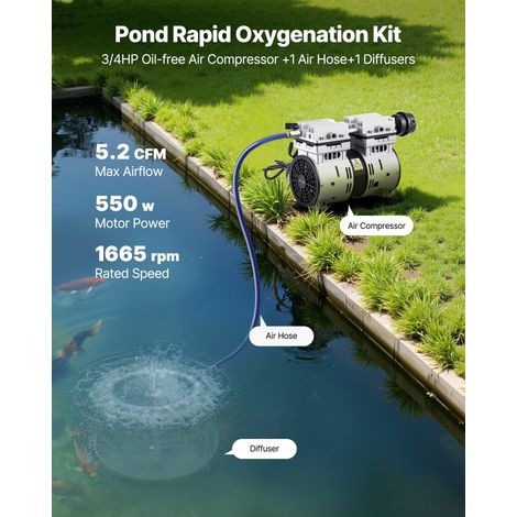 Aérateur de Bassin 590 W Système d'Aération Lac jusqu'à 1,2 hectare Pompe à Air Étang Extérieure pour Circulation Oxygène en Eau Pr… (1/5)