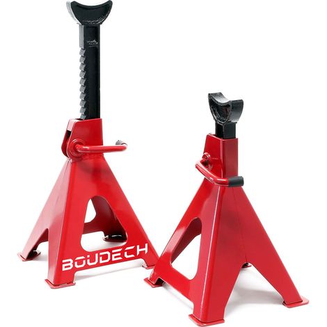 Muscleman - Set 2 Cavalletti per Auto Portata 3000 kg Regolabile in Altezza 28-42 cm Supporto in Acciaio Rosso