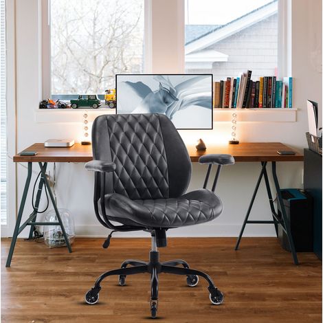 Chaise de bureau ergonomique réglable avec accoudoirs amovibles et roulettes, noire OKMYHOME (1/5)