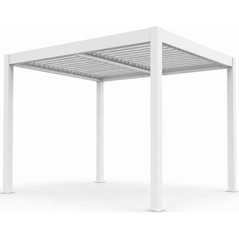 Pergola Bioclimatica 3x3 m in Alluminio Bianco a Lamelle Orientabili con Grondaia Antipioggia - Verdelook
