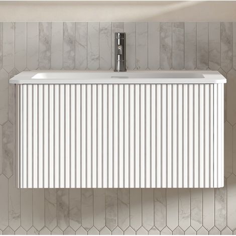 Mobile bagno sospeso 80 cm, design moderno con cassetti push to open, MDF, bianco (1/5)