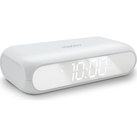 Réveil Chargeur Induction 10W pour Telephone Double Alarme - Recharge sans Fil - Affichage Ecran Numérique LED Effet Miroir - Charge USB-A pour Appareil - Blanc (1/5)