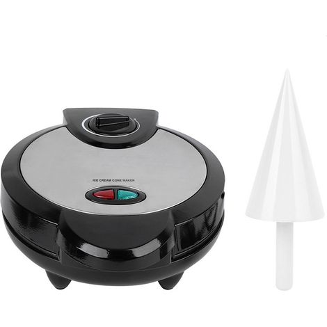 Máquina eléctrica para hacer conos de helado con 1200 W de potencia, rueda, placa antiadherente y carcasa de acero inoxidable para preparaciones caseras. (1/5)