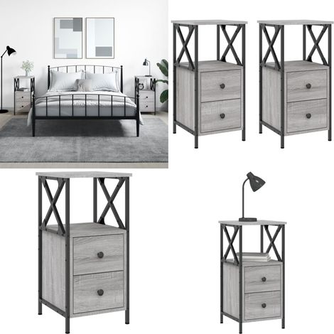 Nachttische 2 Stk. Grau Sonoma 34x35,5x70 cm Holzwerkstoff - Nachttisch - Kommode - Grau Sonoma - Holzwerkstoff - Metallgestell - Home & Living