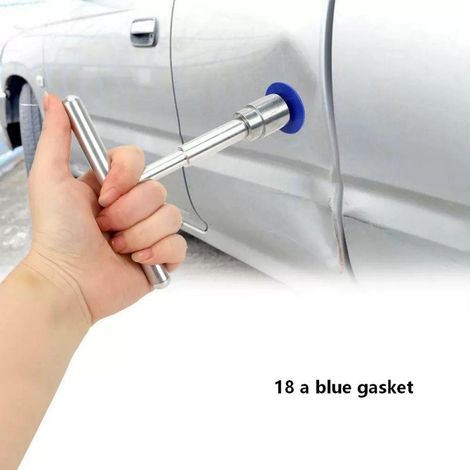 Extracteur de bosses carrosserie en aluminium, outil de débosselage sans peinture avec 18 languettes adhésives bleues, marteau coulissant en T pour réparation de bosses automobile (1/5)