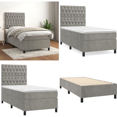 Boxspringbett mit Matratze Hellgrau 90x200 cm Samt - Boxspringbett - Samtbett - Doppelbett - Bett Mit Kopfteil - Hellgraues Bett - Home & Living (1/5)