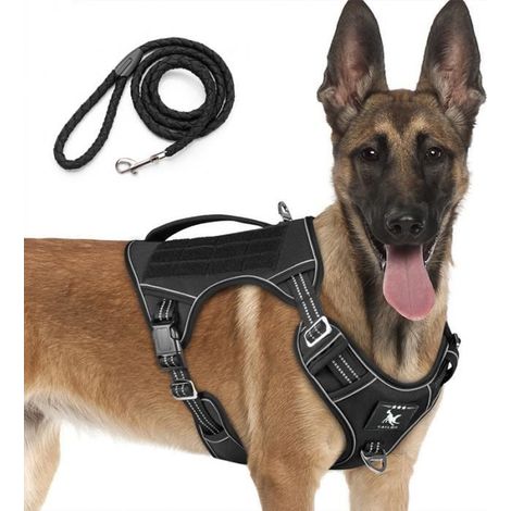 Harnais Chien, Respirant Réfléchissant Harnais De Chien, Harnais Anti Traction pour Chien, avec Poignée Contrôle (Size L,noir) (1/3)
