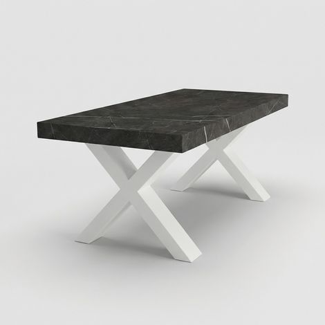 Tavolo da pranzo allungabile in legno 12 persone 180/280x90 Arezzo - Effetto marmo nero