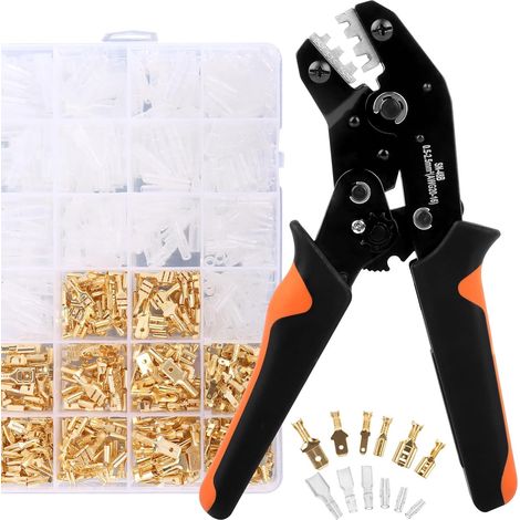 0.5-2.5 mm² Kit Pince a Sertir Cosse Electrique, Pince à Sertir les Cosses de Fils with 300pcs 3 Tailles Connecteur Electrique, Pince à Sertir électrique pour Connecteur Bêche (1/5)