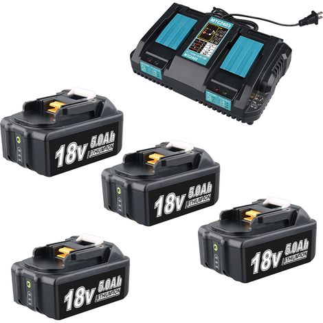 4er-Pack BL1850B 18V 5Ah Akku mit 3,5A Ladegerät DC18RD für Makita 18V LXT400 BL1860B BL1830B BL1850B BL1830B BL1830 BL1845 DC18RC (1/5)