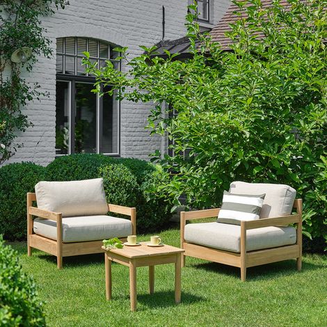 Salon de jardin bas en teck massif avec coussins 2 personnes (1/5)