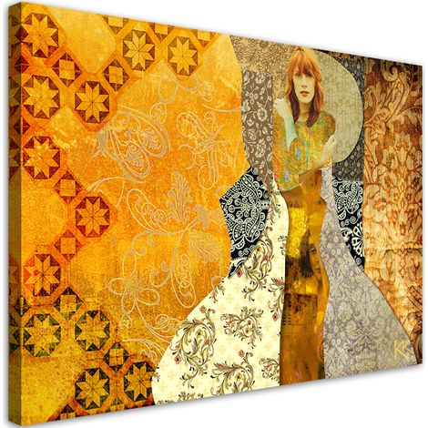 Quadro su tela, Una donna su uno sfondo decorativo - 100x70 (1/5)