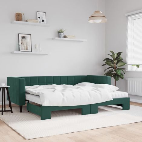 Lit gigogne,Lit Adulte,Lit de jour avec gigogne et matelas vert foncé 80x200cm velours CIV862364 (1/5)