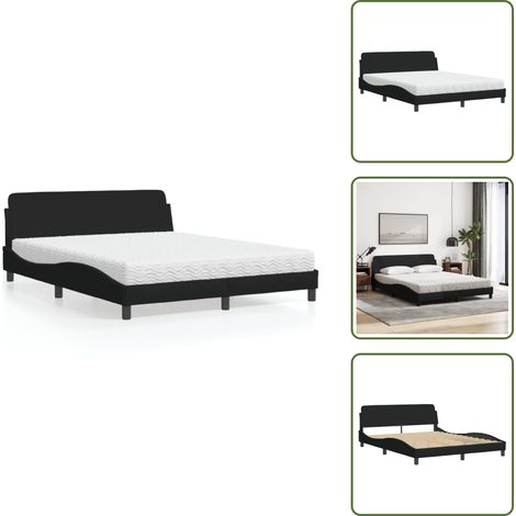 The Living Store Bett mit Matratze "Dover" Schwarz 160x200 cm Stoff - Matratze (1/5)