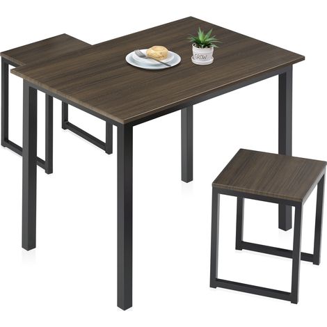 HOMOOI Ensemble Table à Manger avec 2 Tabourets en Bois pour Cuisine Salle à Manger Salon por 2 Personnes Brun Foncé HDT109001WR