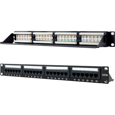 BeMatik - Panneau de brassage de 24 RJ45 Cat.6A UTP 1U noir avec peigne (1/3)