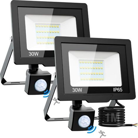 2er-Pack LED-Flutlichtstrahler für den Außenbereich mit Bewegungsmelder, [30 W 6500 K], 3000 lm, wasserdicht, für Terrasse, Garten, Garage und Hof, Kaltweiß (1/4)