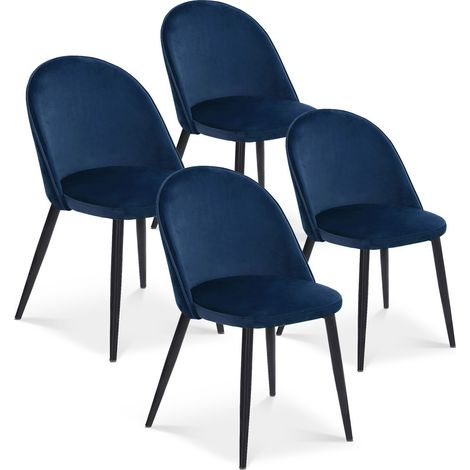 Lot de 4 chaises Cecilia Velours Bleu pieds noirs (1/2)