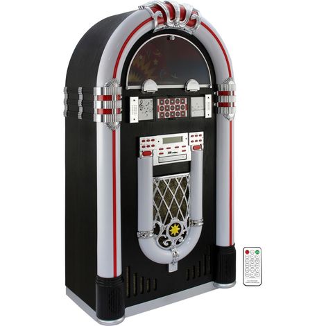 Monster-Shop – Jukebox rétro sur pied – Lecteur CD, Bluetooth, USB, radio AM/FM – 4 haut-parleurs, éclairage LED dynamique – 40W, 128 cm