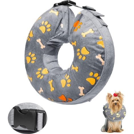 Collerette Gonflable pour Chien Chat Collier de Protection pour Animaux de Compagnie Collier de Chien Anti-Fuite pour la récupération après Une Chirurgie ou des plaies (Gris, M) (1/5)