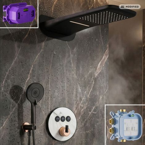 PaulGurkes Ensemble de Douche Noir Mat Rosé Encastré Cascade Select (1/5)