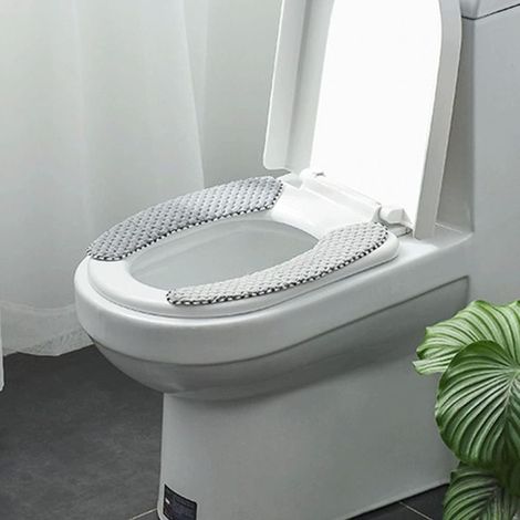 1Pair Grey, Gris Couverture de Siège de Toilette, de Toilette épais de Salle de Bain, Coussin Auto-adhésif Chaud épais pour Hiver Portable Lavable et réutilisable Coussin Coussin Couvercles (1/4)