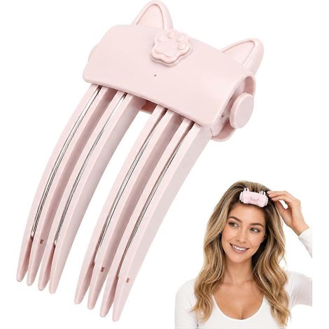 Pince chauffante cheveux avec peigne releveur de racines rose outil volumisant portable pour cheveux fins plats ou bouclés (1/5)
