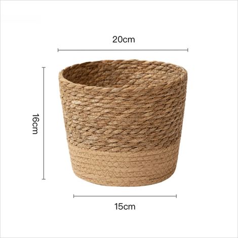 (L) Pot de fleurs tressé en algues naturelles, style vintage, grande capacité, en paille tressée, cadeau idéal pour la famille, les amis et les voisins. (1/4)