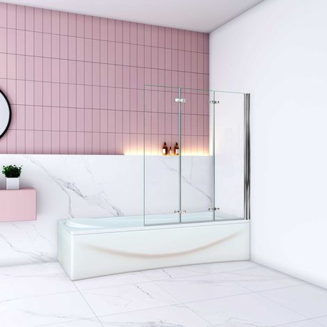 [PRODUIT D'OCCASION]Pare-baignoire 130cm Hauteur 140cm, paroi de baignoire pivotante et pliante, 3 volets, écran de douche en verre anticalcaire